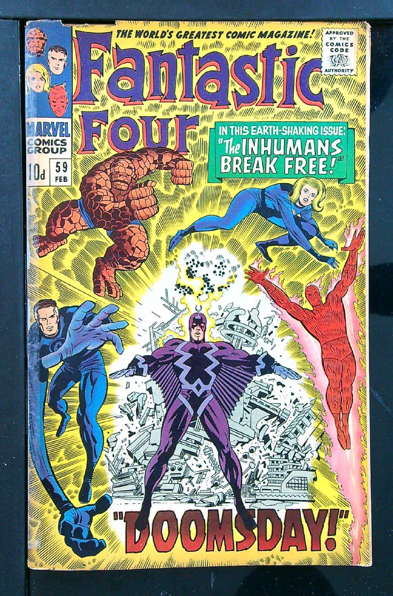 ACTUAL SCAN OF COMIC!<br>Taped Spine - See Scan Cover of Fantastic Four (Vol 1) #59. One of 250,000 Vintage American Comics on sale from Krypton!