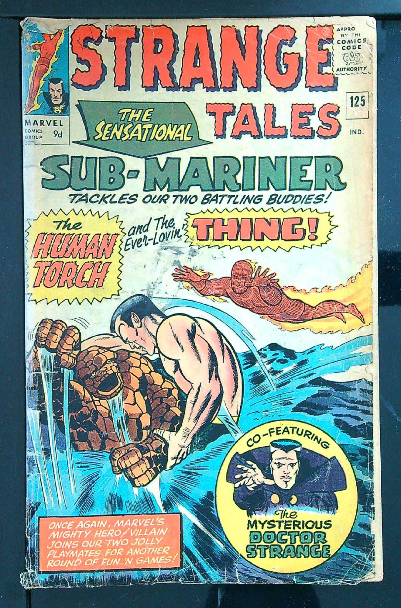 Torch & Thing Battle Sub-Mariner<br>ACTUAL SCAN OF COMIC!<br>Taped Spine - See Scan Cover of Strange Tales (Vol 1) #125. One of 250,000 Vintage American Comics on sale from Krypton!