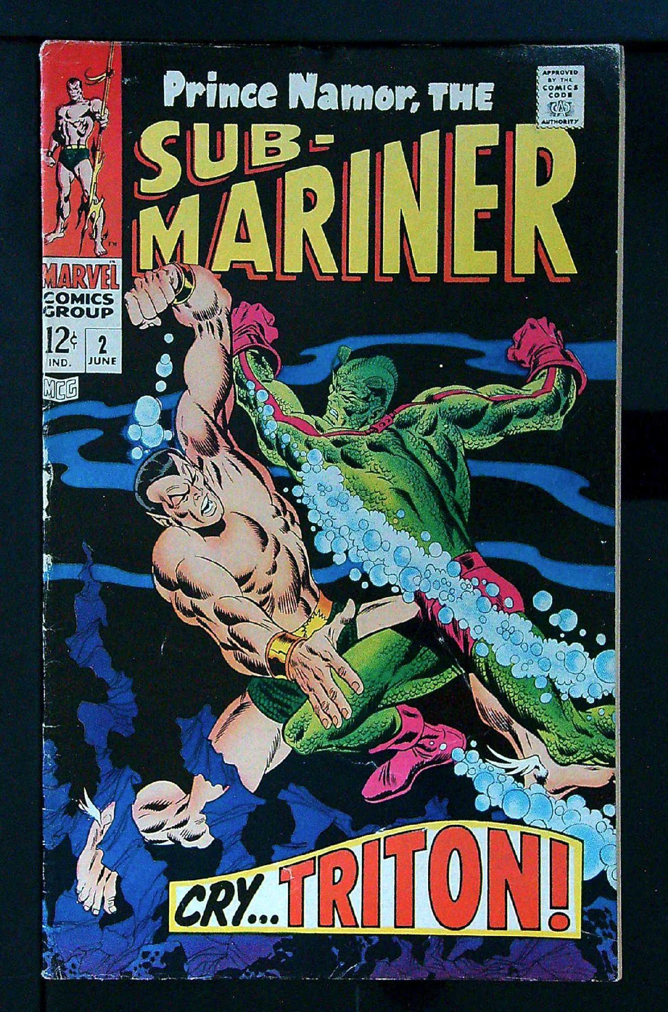Triton Appearance<br>ACTUAL SCAN OF COMIC!<br> Cover of Sub-Mariner (Vol 1) #2. One of 250,000 Vintage American Comics on sale from Krypton!