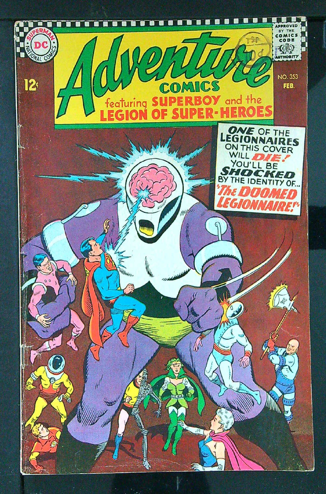 Death of Ferro Lad<br>ACTUAL SCAN OF COMIC!<br>Distribution Stamp on Cover - See Scan Cover of Adventure Comics (Vol 1) #353. One of 250,000 Vintage American Comics on sale from Krypton!