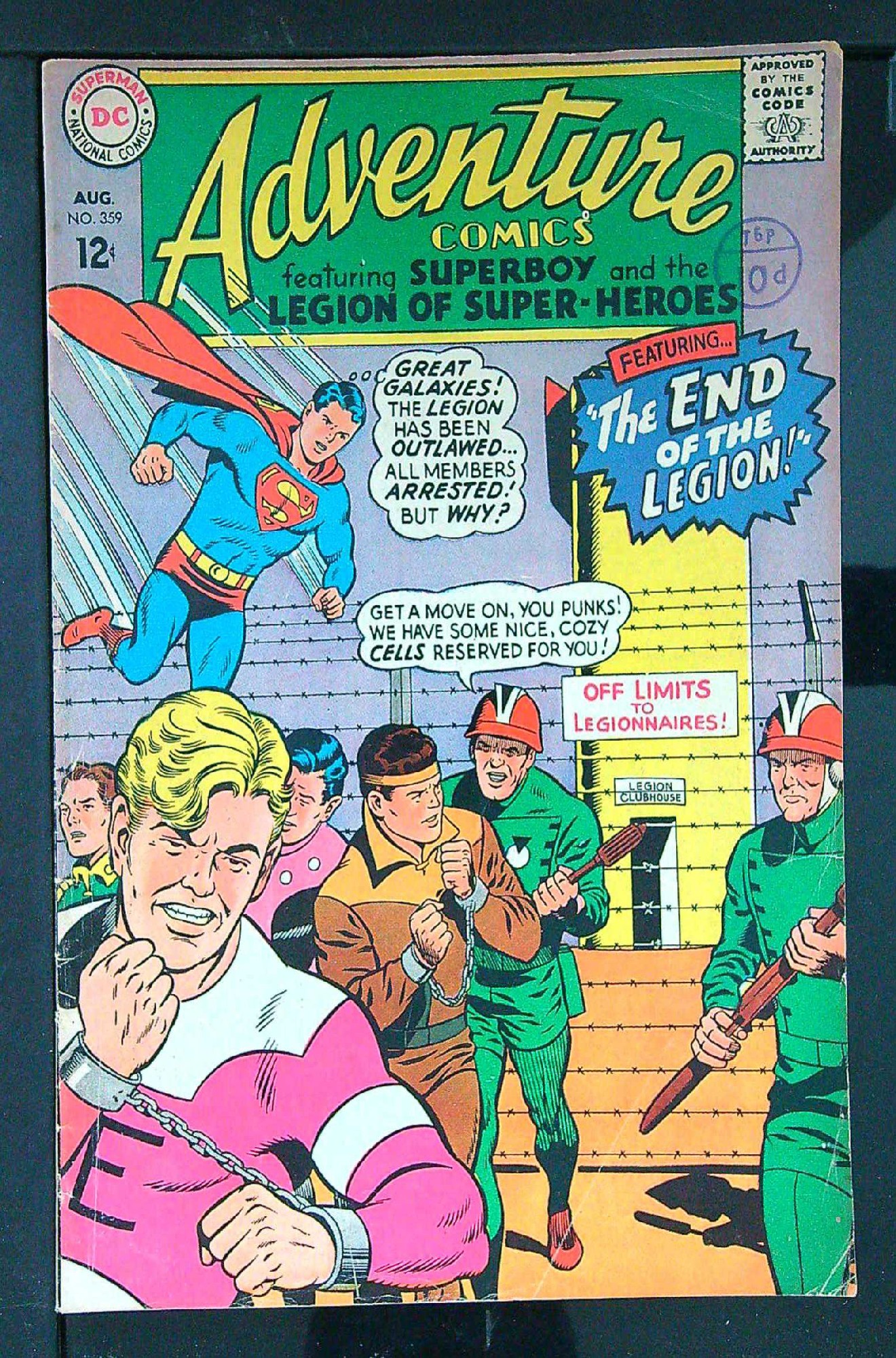 ACTUAL SCAN OF COMIC!<br>Distribution Stamp on Cover - See Scan Cover of Adventure Comics (Vol 1) #359. One of 250,000 Vintage American Comics on sale from Krypton!