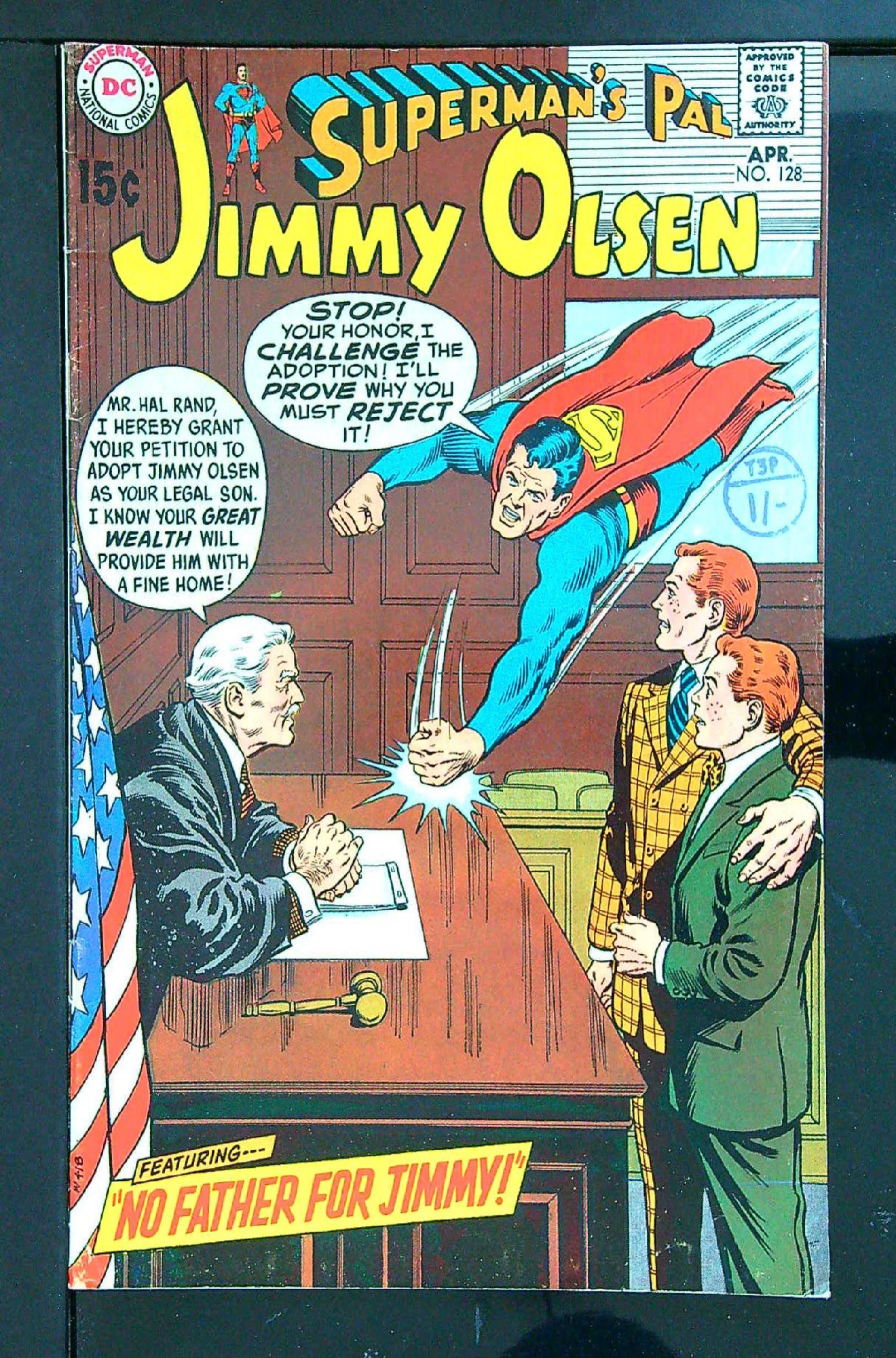 ACTUAL SCAN OF COMIC!<br>Distribution Stamp on Cover - See Scan Cover of Jimmy Olsen (Vol 1) Supermans Pal #128. One of 250,000 Vintage American Comics on sale from Krypton!