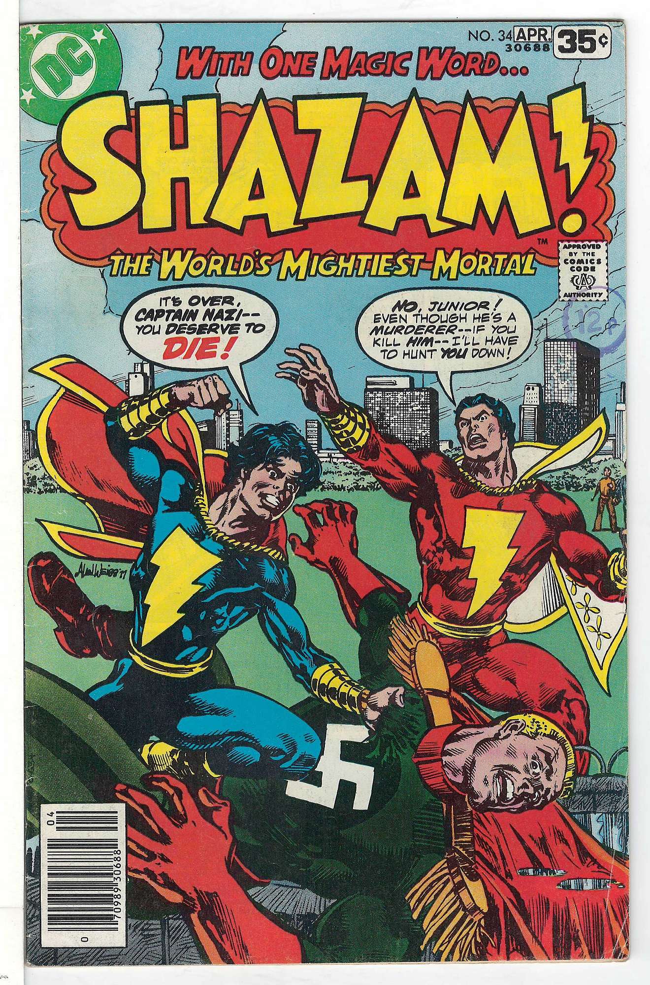 ACTUAL SCAN OF COMIC!<br>Distribution Stamp on Cover - See Scan Cover of Shazam! (Vol 1) #34. One of 250,000 Vintage American Comics on sale from Krypton!