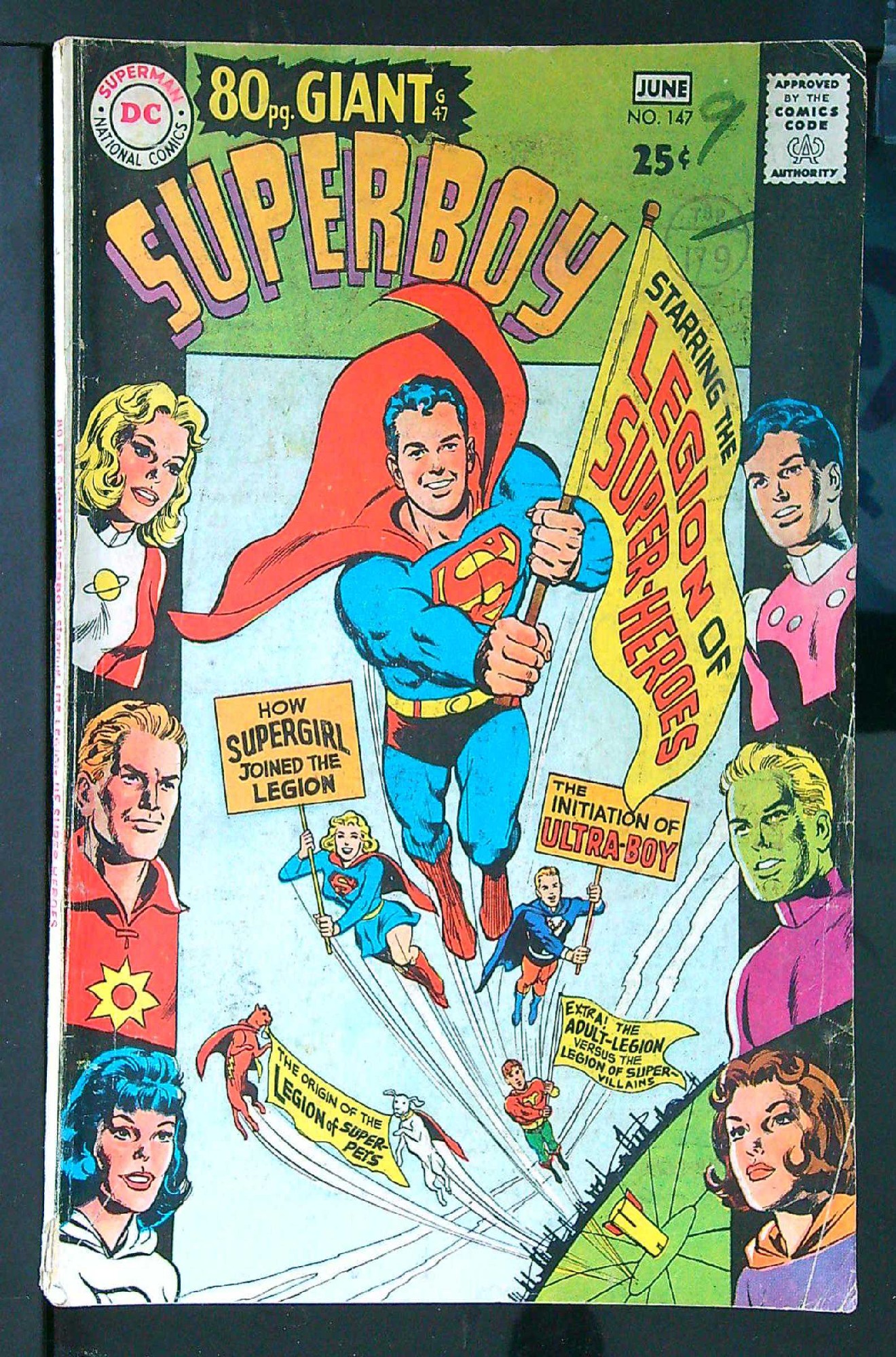 ACTUAL SCAN OF COMIC!<br>Distribution Stamp & Pen on Cover - See Scan Cover of Superboy (Vol 1) #147. One of 250,000 Vintage American Comics on sale from Krypton!