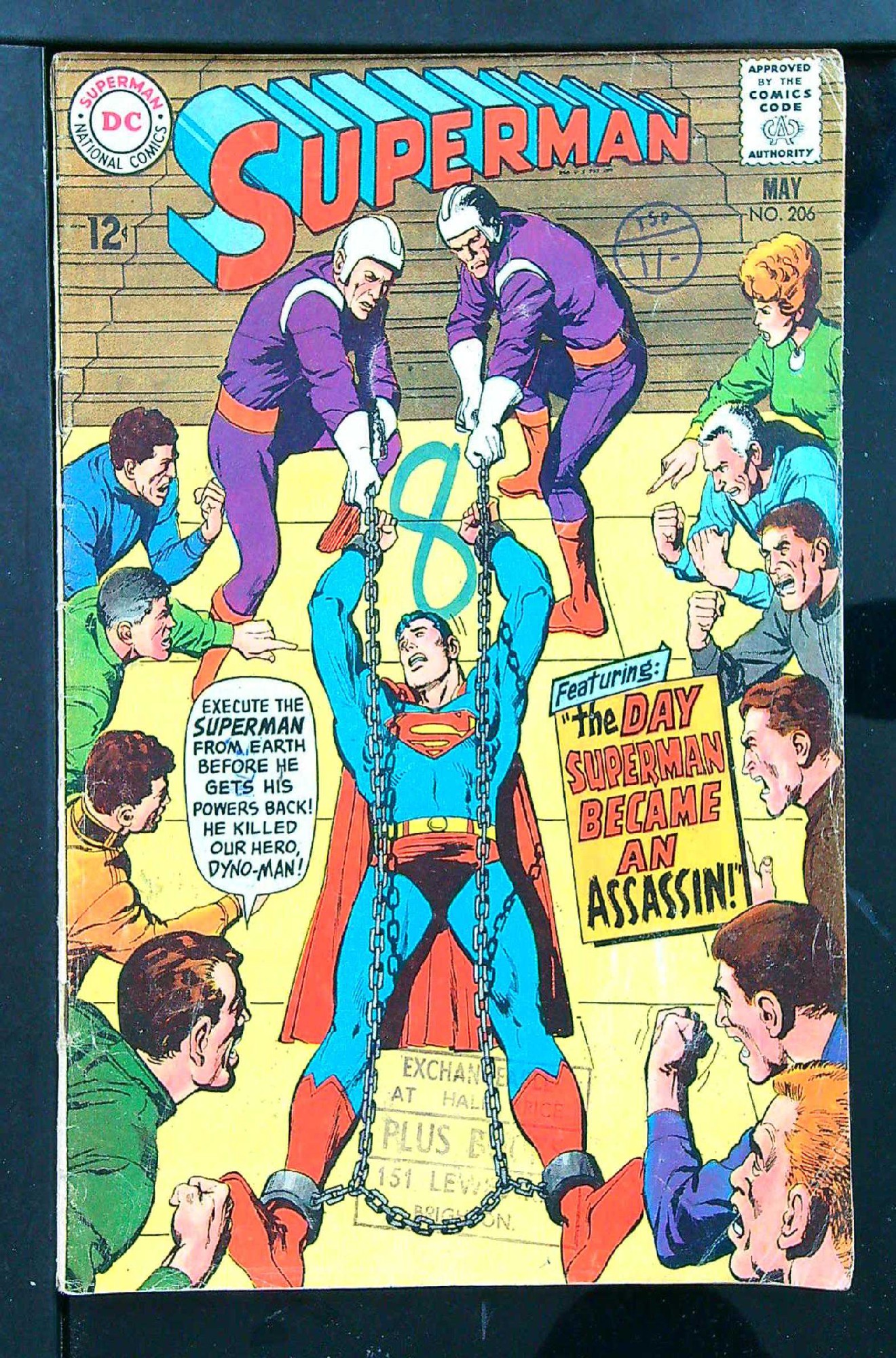 ACTUAL SCAN OF COMIC!<br>Distribution Stamp on Cover - See Scan Cover of Superman (Vol 1) #206. One of 250,000 Vintage American Comics on sale from Krypton!