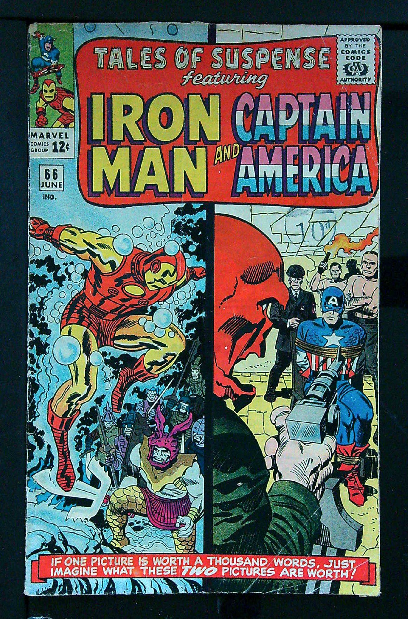 Origin Red Skull<br>ACTUAL SCAN OF COMIC!<br>Distribution Stamp on Cover - See Scan Cover of Tales of Suspense (Vol 1) #66. One of 250,000 Vintage American Comics on sale from Krypton!