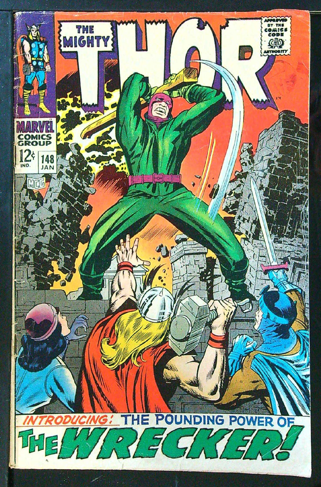 1st Wrecker - Origin Black Bolt<br>ACTUAL SCAN OF COMIC!<br>Distribution Stamp on cover - See Scan Cover of Thor (Vol 1) #148. One of 250,000 Vintage American Comics on sale from Krypton!
