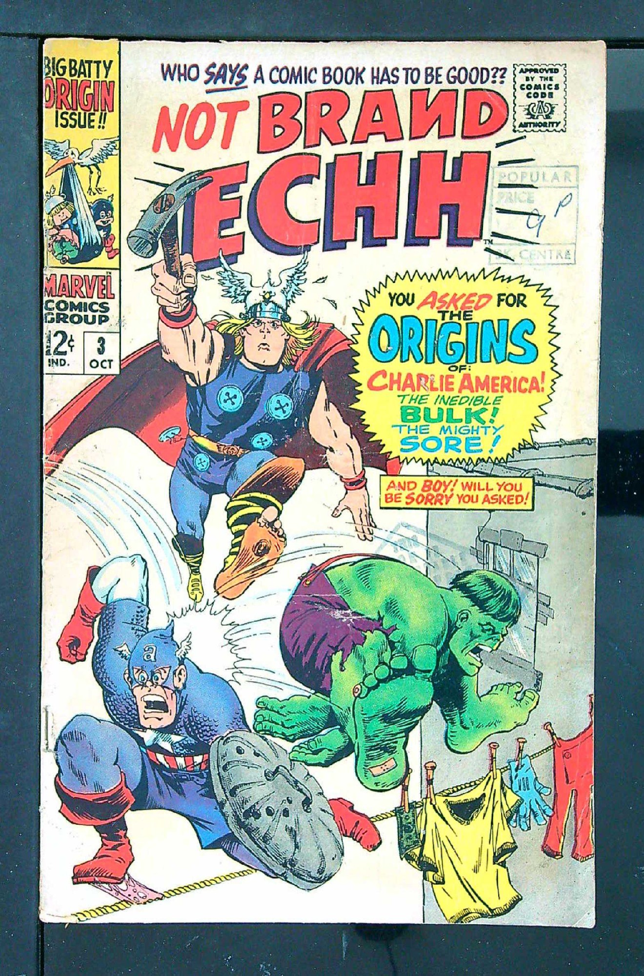 ACTUAL SCAN OF COMIC!<br>Distribution Stamp(s) & Pen on Cover - See Scan Cover of Not Brand Echh (Vol 1) #3. One of 250,000 Vintage American Comics on sale from Krypton!