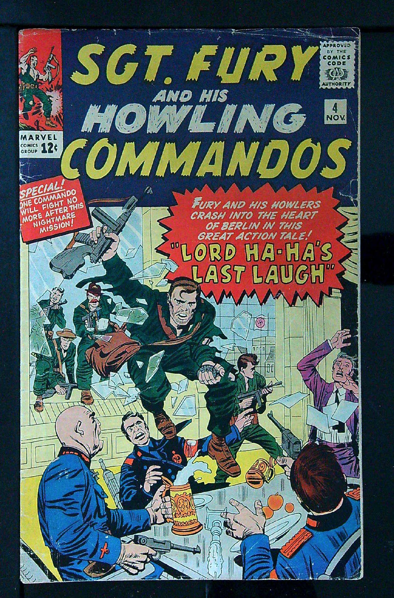Death of Junior Juniper<br>ACTUAL SCAN OF COMIC!<br> Cover of Sgt. Fury & His Howling Commandos #4. One of 250,000 Vintage American Comics on sale from Krypton!