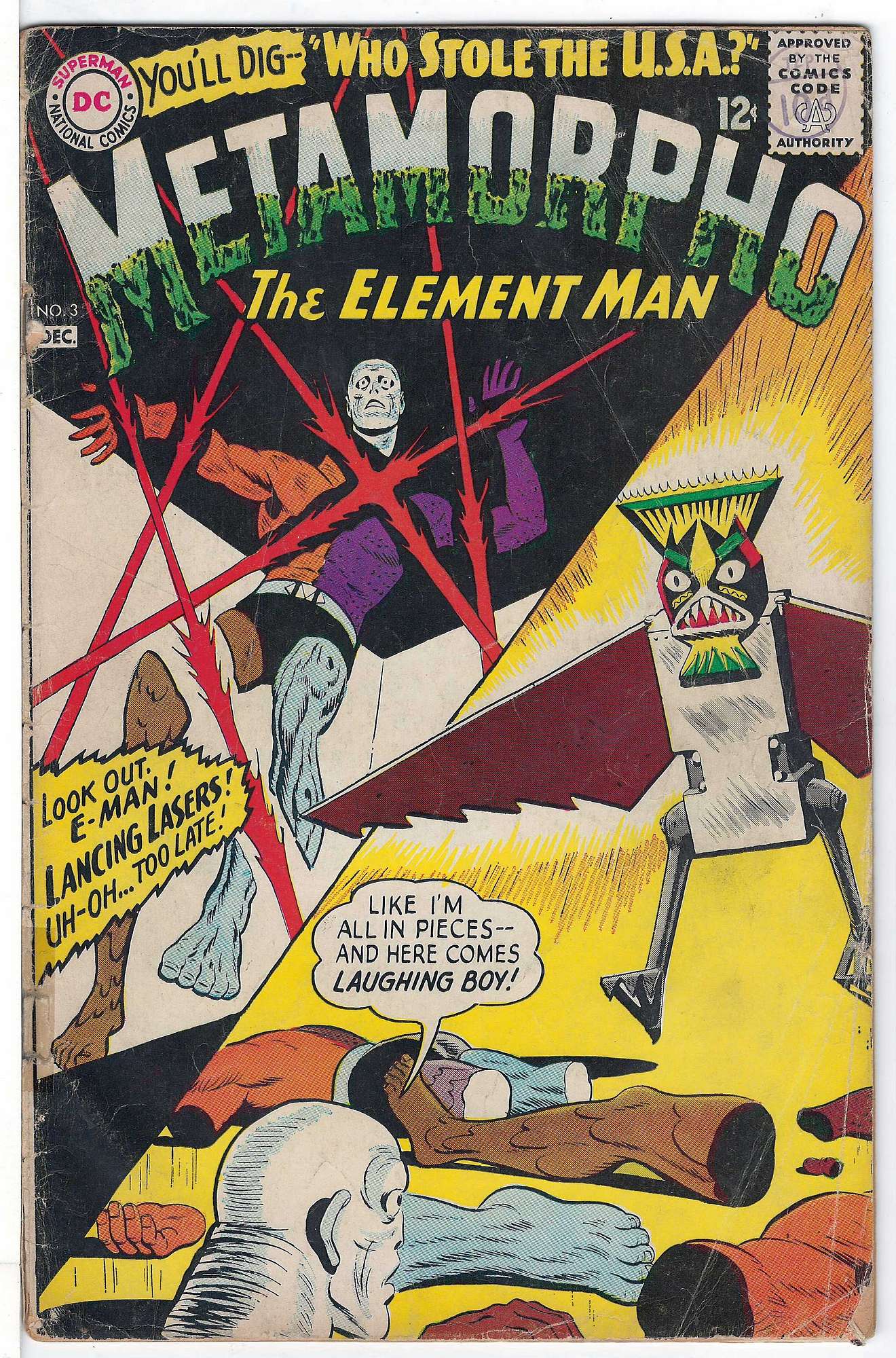 ACTUAL SCAN OF COMIC!<br>Stamp on Cover. Tape on Spine. - See Scan Cover of Metamorpho (Vol 1) #3. One of 250,000 Vintage American Comics on sale from Krypton!