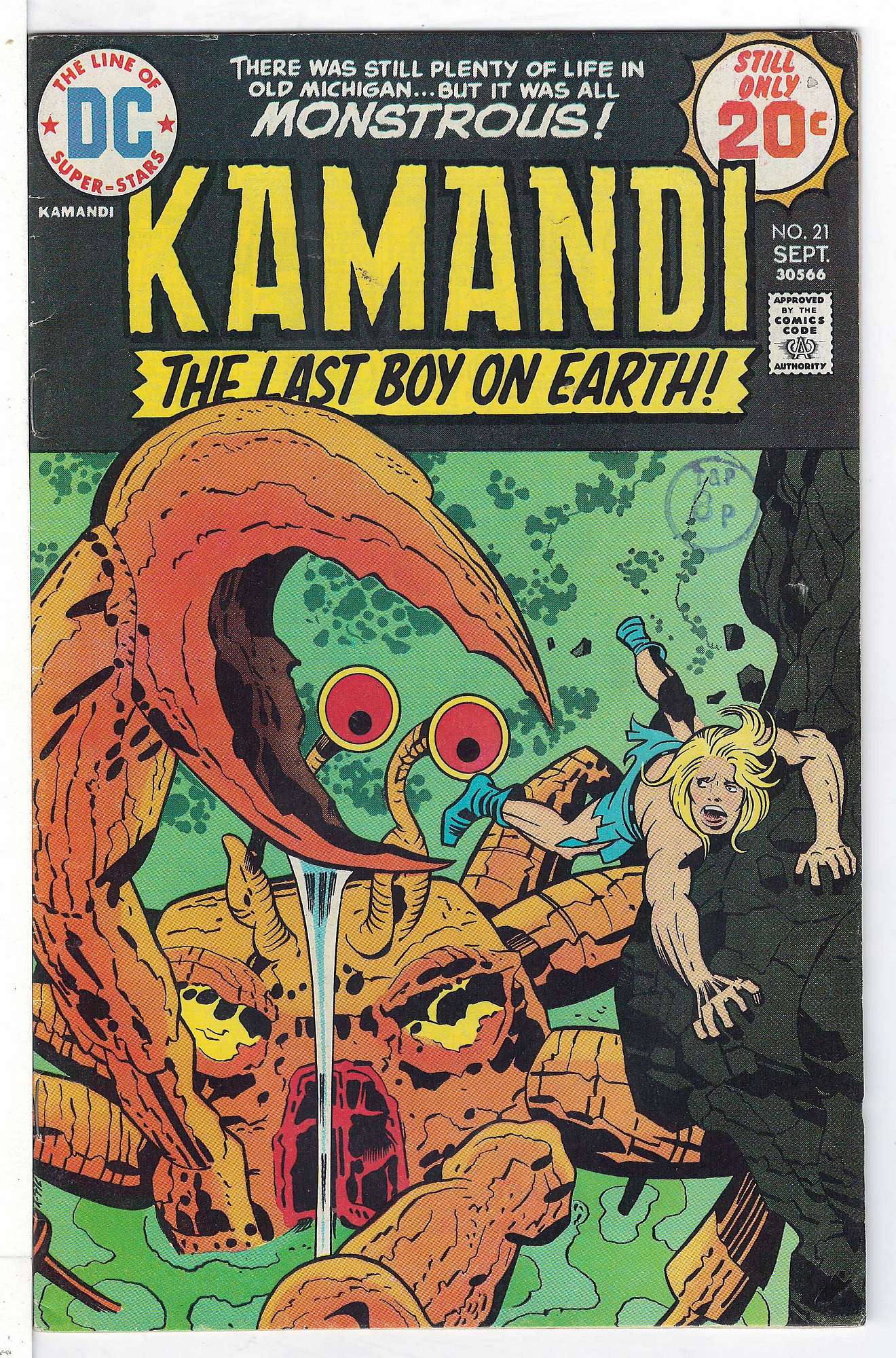 ACTUAL SCAN OF COMIC!<br>Distribution Stamp on Cover - See Scan Cover of Kamandi (Vol 1) The Last Boy on Earth #21. One of 250,000 Vintage American Comics on sale from Krypton!