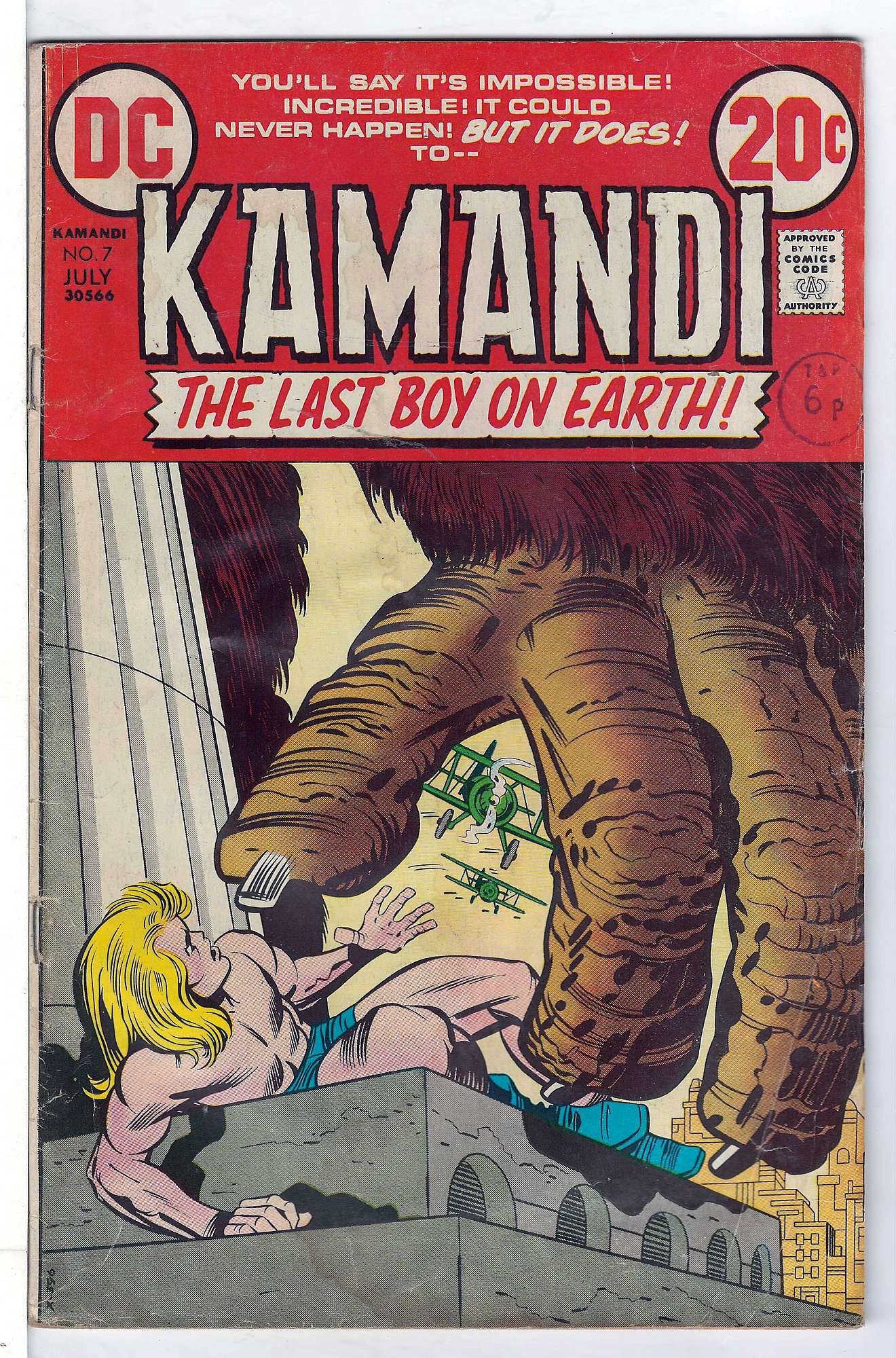 ACTUAL SCAN OF COMIC!<br>Water Damaged - Distribution Stamp on Cover - See Scan Cover of Kamandi (Vol 1) The Last Boy on Earth #7. One of 250,000 Vintage American Comics on sale from Krypton!