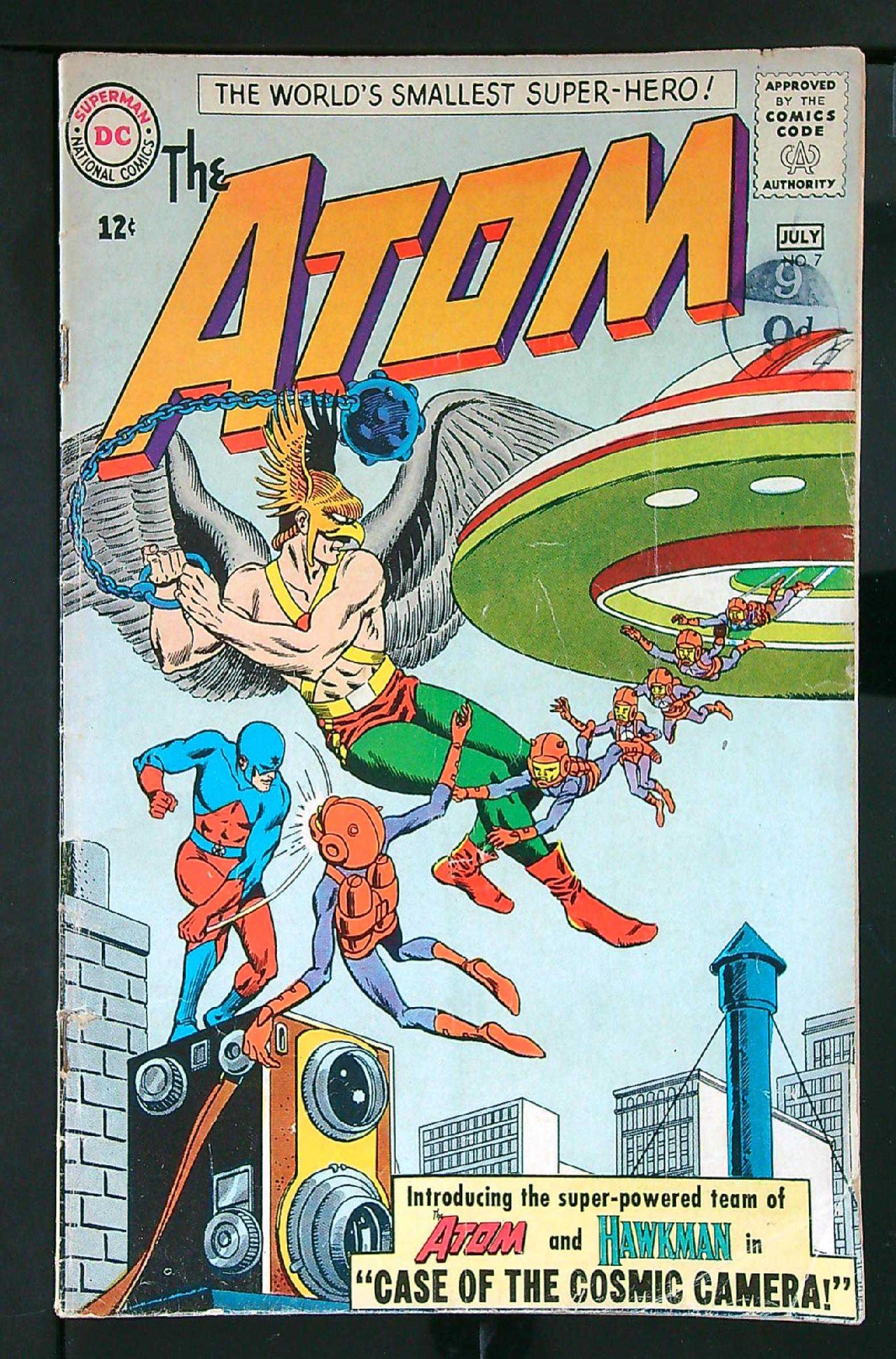 1st Hawkman Team-up<br>ACTUAL SCAN OF COMIC!<br>Distribution Stamp on Cover - See Scan Cover of Atom (Vol 1) The #7. One of 250,000 Vintage American Comics on sale from Krypton!