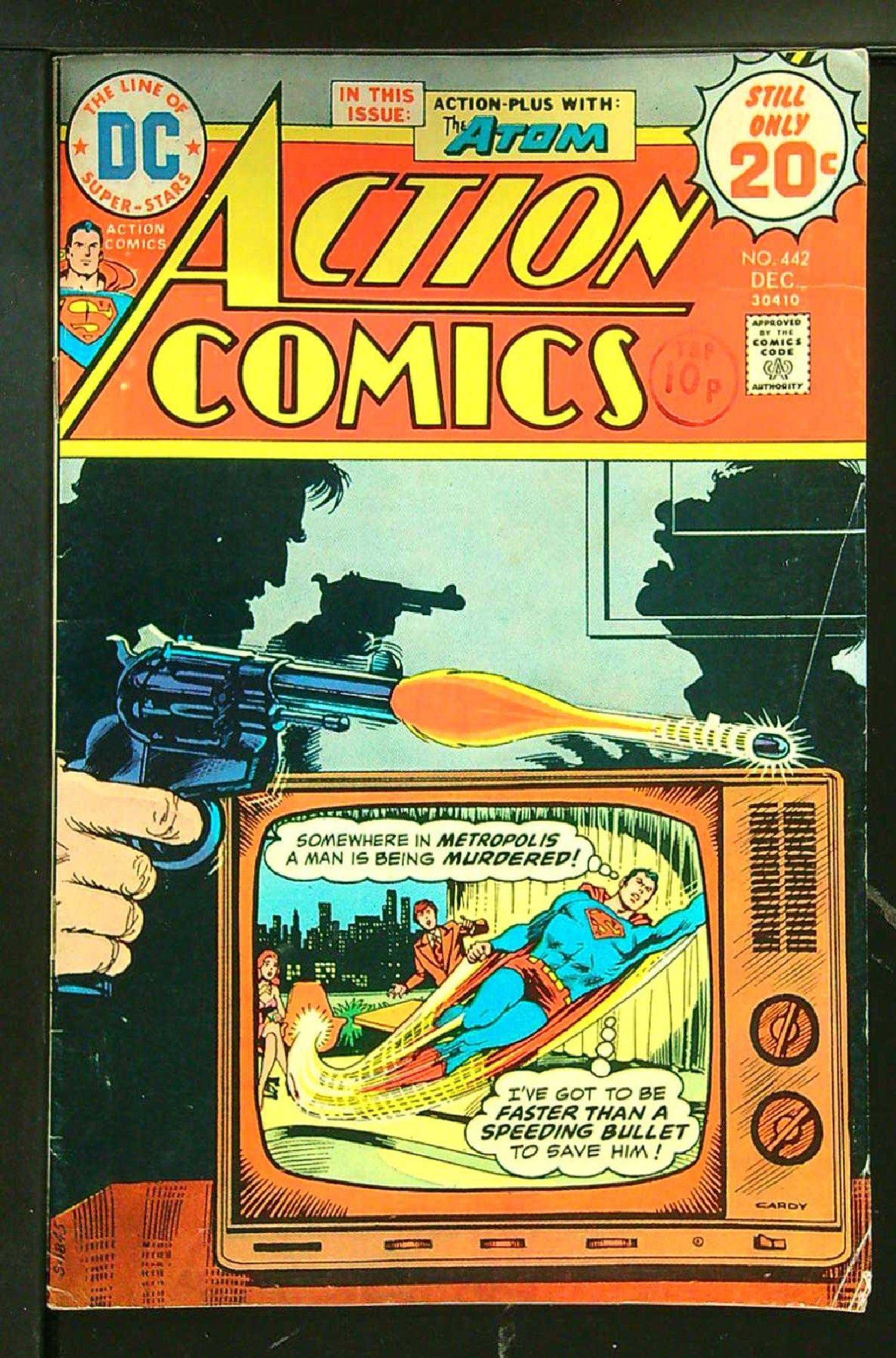 ACTUAL SCAN OF COMIC!<br>Distribution Stamp on Cover - See Scan Cover of Action Comics (Vol 1) #442. One of 250,000 Vintage American Comics on sale from Krypton!