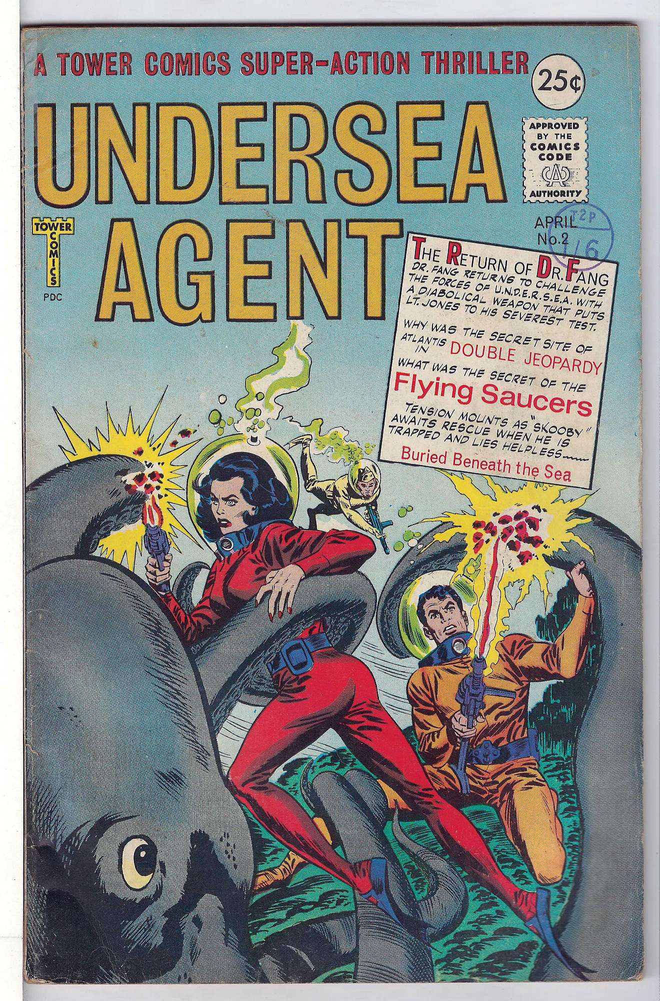 ACTUAL SCAN OF COMIC!<br>Small piece of tape on top of spine - Stamp on Cover - See Scan Cover of Undersea Agent (Vol 1) (1966-1967) #2. One of 250,000 Vintage American Comics on sale from Krypton!